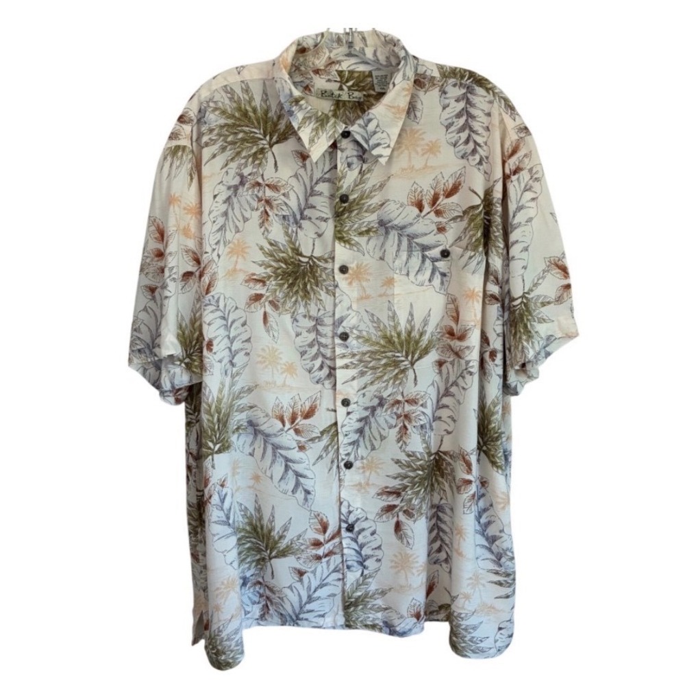 Batik Bay Mens XXL Cream Tropical Palm Leaf Rayon Hawaiian Aloha Shirt